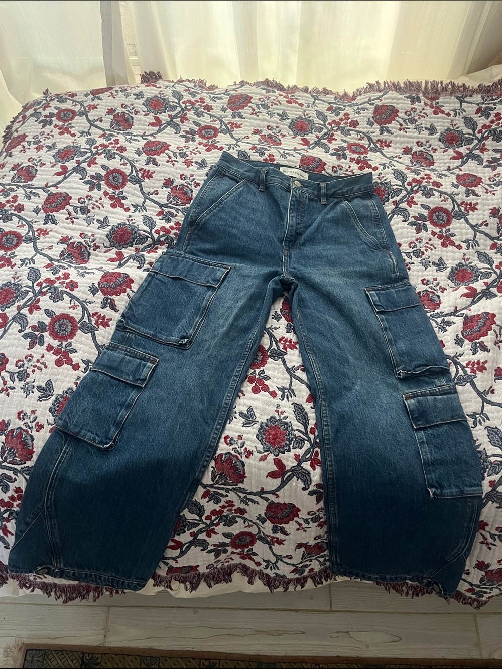 Women’s Dark Blue Cargo Jeans Pants - Classic Utility Style